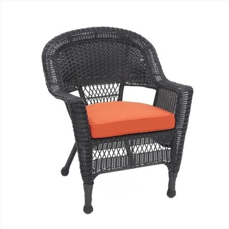 JECO Jeco W00207-C-FS018 Black Wicker Chair With Red Orange Cushion W00207-C-FS018